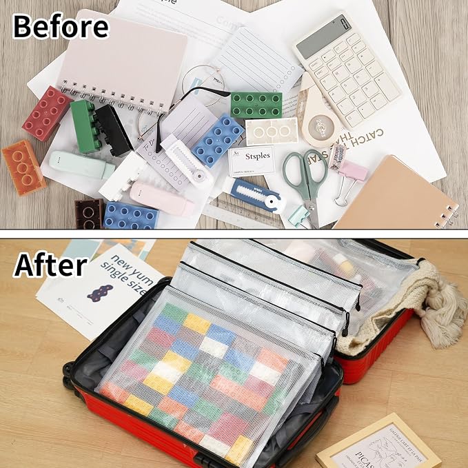 EOOUT 12pcs A3 Mesh Zipper Pouch Bags, Black Reusable Zipper Bags for Organizing Storage, Waterproof Puzzle Bag, Zipper Bags for Board Game Storage and School Office Supplies
