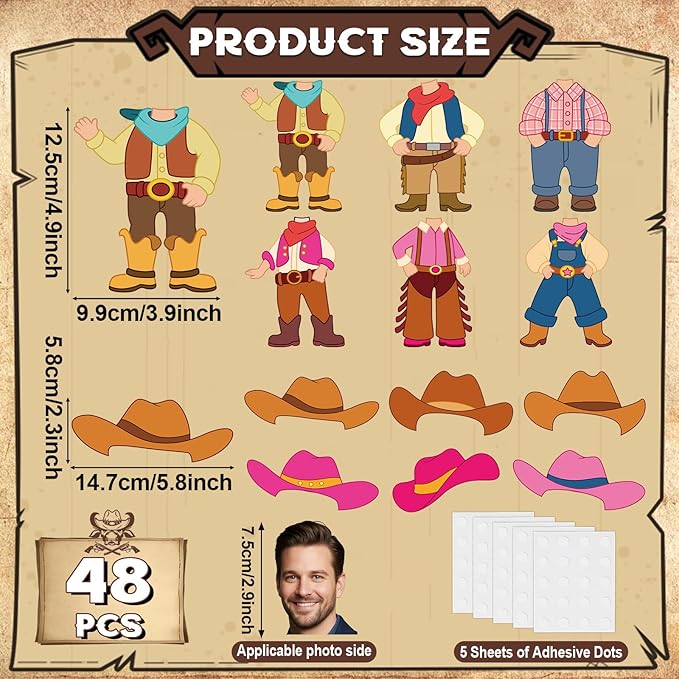 48Pcs Western Cowboy Hat Cutouts Bulletin Board Decorations Pink Cowgirl Paper Cut Outs DIY Photo Picture Craft for Kids Kindergarten Party Home Wall Back to School Classroom Birthday Supplies