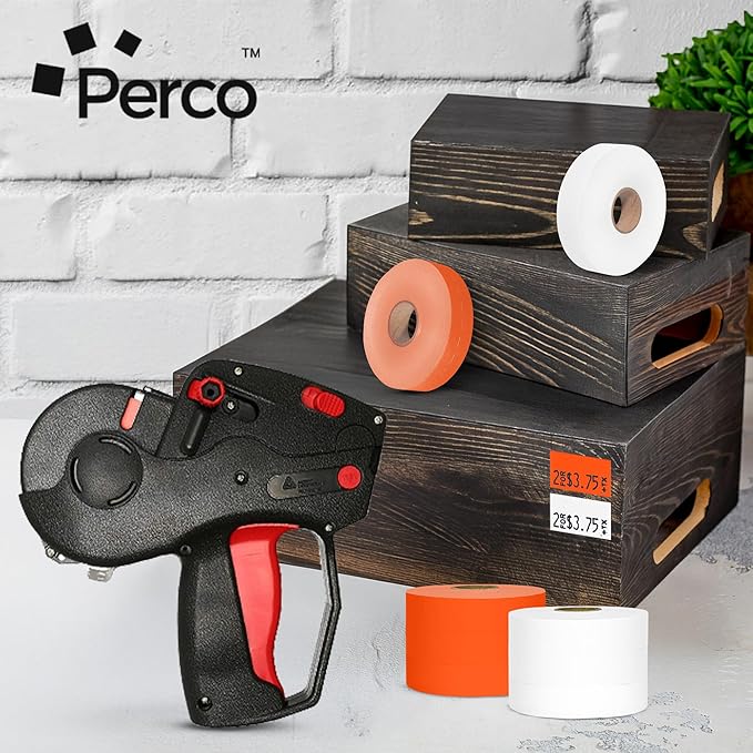 Perco White & Red Pricing Labels for Monarch 1131 Price Gun - One White and One Red Sleeve - 2 Sleeves, 16 Rolls Combo Pack - 40,000 Price Marking Labels - with Label Scraper & Ink Rolls Included