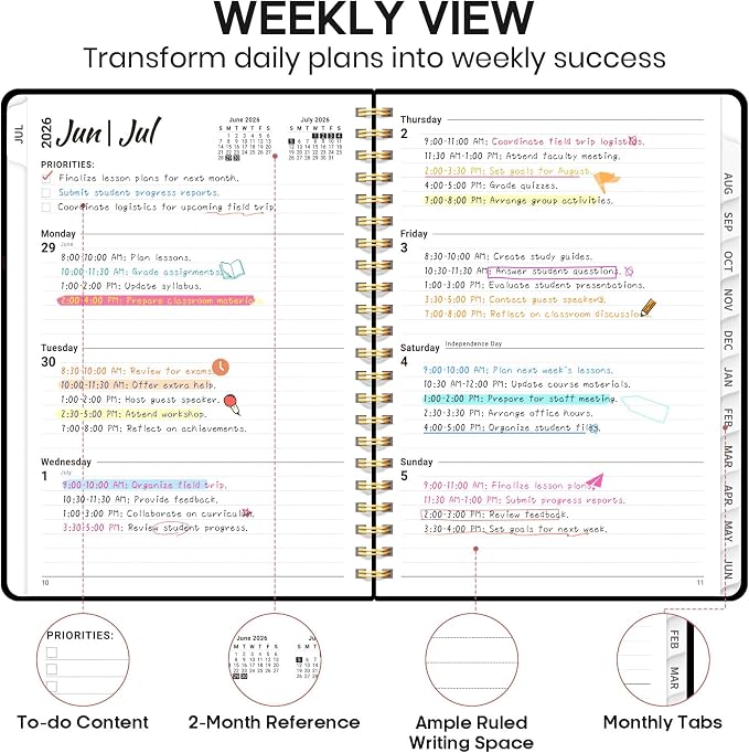 Academic Planner 2026-2027, Weekly and Monthly Calendar Book, July 2026 – June 2027, Hardcover Planner with Tabs, Perfect for Teachers, Students, Women & Men, A4 (8.5" x 11") - Blossom Flight