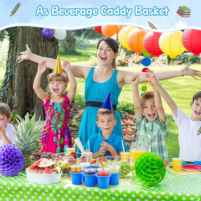 Novabright 12 Pack Classroom Caddy, Stackable Plastic Caddy Storage Basket with Handle for Kids, Table Desk Office Arts, Crafts, Crayon, Marker, Pencil, School Supplies (Assorted Colors)