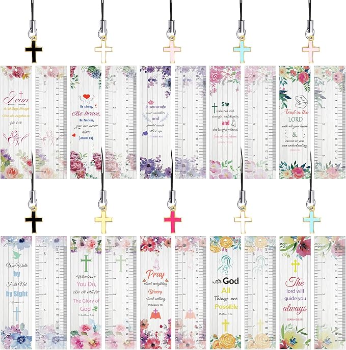 Tenare 20 Pcs Christian Bible Bookmarks for Women, Inspirational Verses Bookmarks with Cross Pendants, Religious Gifts for Women Men Reading Lovers(Watercolor Floral Style)