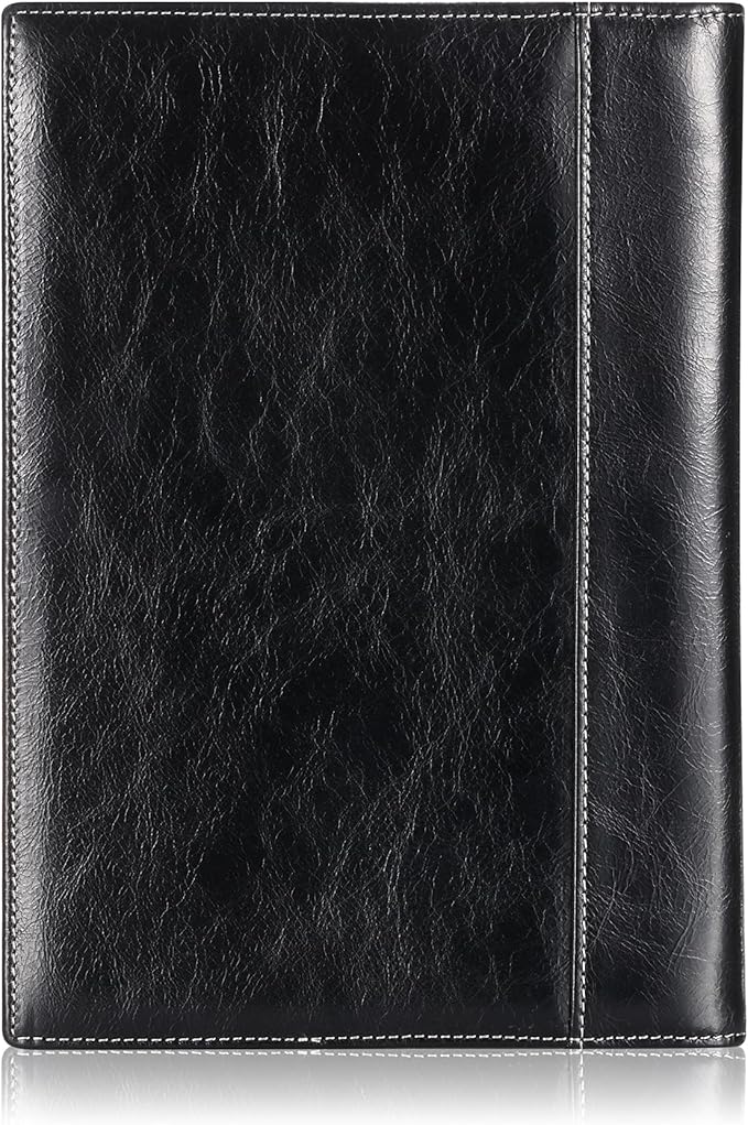 Leather Junior Padfolio for Men & Women with Pen Loop, Italian Calfskin, Business Portfolio Notebook Folder (Antiqued Black)