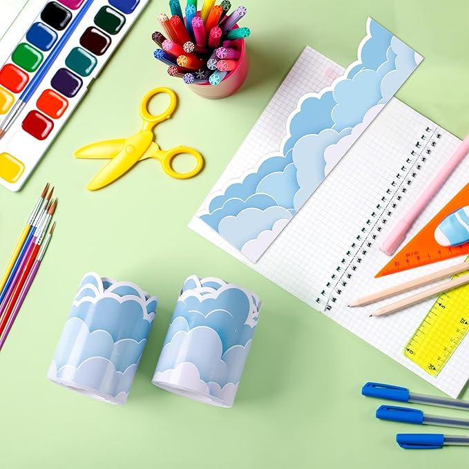 66 ft Blue Sky Clouds Bulletin Board Border Cloud Shaped die-Cut Border Trim Paper Cutouts roll for School Chalkboard Bulletin Board Window Wall Party Decor