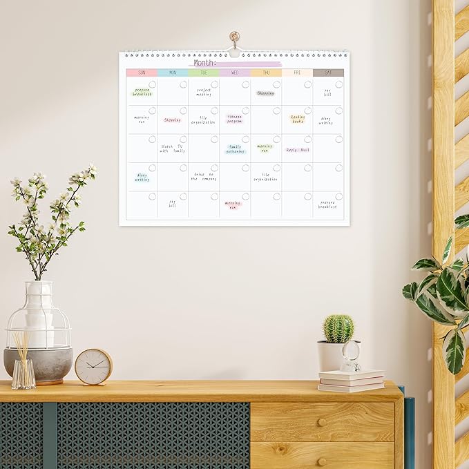 Blank Monthly Weekly Wall Calendar, Undated Monthly Planner Note Pad for Organizing Home Office 14.5"x 11.5"