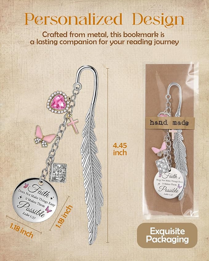 Buleens Bookmarks for Women Reading - Book Marks for Readers Book Lovers, Feather Fantasy Witch Pink Personalized Metal Bookmark with Pendants, Pretty and Aesthetic Book Accessories Reading Gifts
