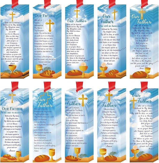PerKoop 60 Pcs Lord's Prayer Bookmarks Bulk Religious Christian Bookmarks Bible Verse Scripture Reading Book Marks Prayer Gospel Tracts Inspirational Church Supplies for Women Men Office