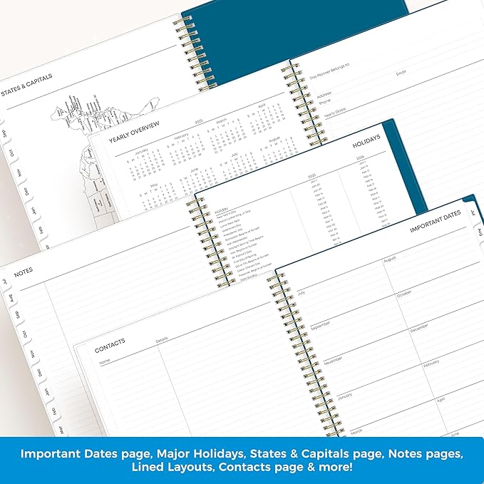 Blue Sky 2025-2026 Weekly and Monthly Academic Year Planner Calendar, July 2025 - June 2026, 8.5" x 11", Flexible Cover, Wirebound, Storage Pocket, Bakah Blue