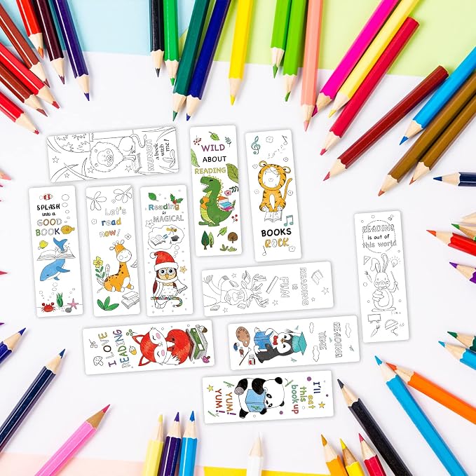 Anseal 180 PCS Color Your Own Bookmarks Bulk, DIY Bookmarks for Teens, Cute Animal Bookmarks for Reading Lover, 12 Styles Fun & Personalized Bookmark for Students, Classroom Rewards Supplies