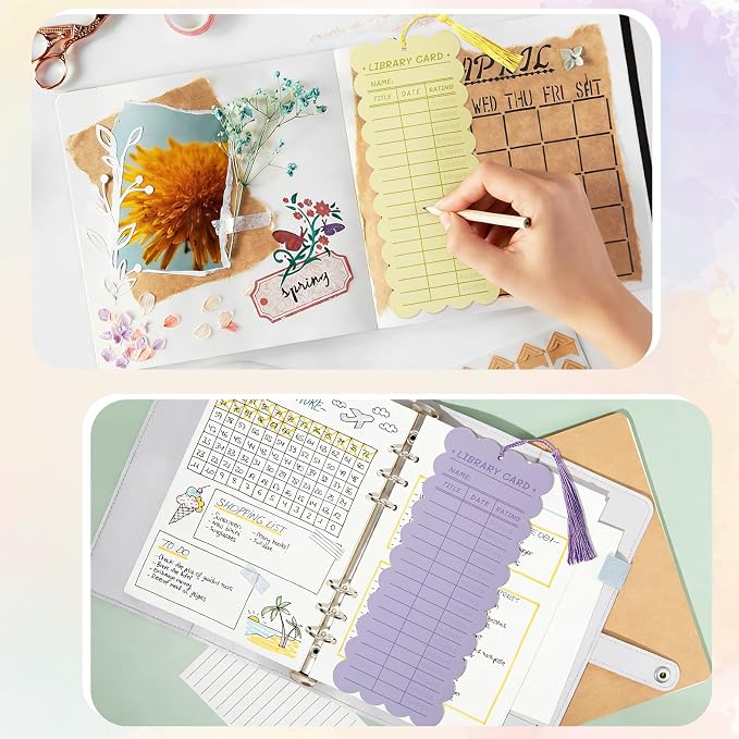50 PCS Reading List Bookmarks Book Tracker with 50 Bookmark Tassels, 3 x 8 Inch Watercolor Library Card Reading Log Bookmark for Teachers Women Book Lovers