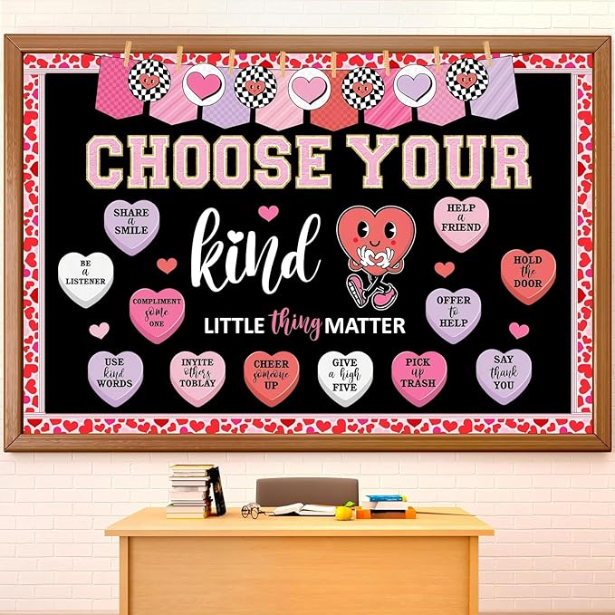 Pajean Valentine's Day Heart Bulletin Board Set Romantic Love Classroom Decorations Sweet Day Theme Paper Cutouts for Wall Window Decor School Office Supplies(Inspirational)