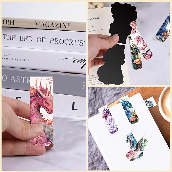Dragon Floral Book Magnetic Bookmarks: 30 PCS Fantastic Dragon Book Mark Clips for Men Teens, Mythical Creature Book Accessories, Cool Reading Gifts for Men Boys Book Lovers, School Office Supplies