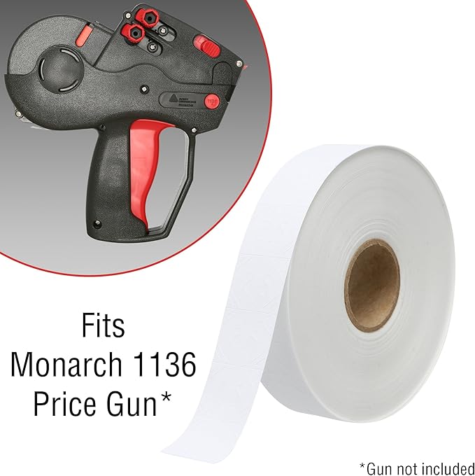 Perco White Pricing Labels for Monarch 1131 Price Gun - 1 Sleeve, 20,000 Blank Marking Labels Bundled w Monarch Ink Roll 1131 1130 & 1136 Price Labelers (Pack of 4) and White Pricing Labels
