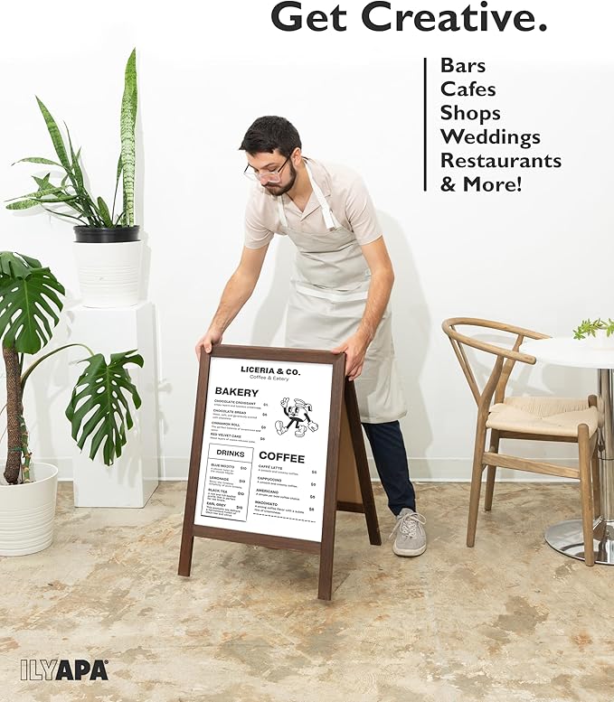 Ilyapa Wooden Dry Erase A Frame Sign - Magnetic Whiteboard Sidewalk Menu Board Outdoor - Menu Display for Restaurant, Food Truck - 31x20 inch - Rustic Barnwood