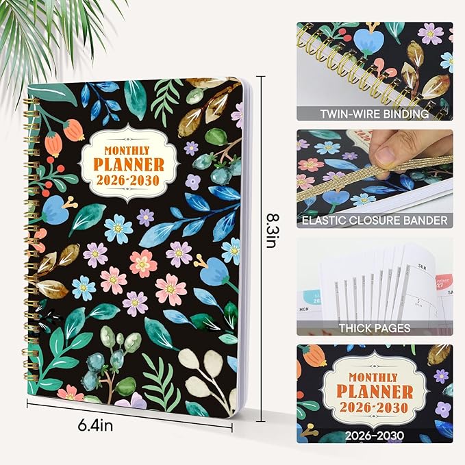 2026-2030 Monthly Planner - 5 Years Monthly Planner with Calendar from Jan 2026 to Dec 2030, 60 Months Schedule Organizer, A5 Size Spiral Bound Notepad Planners with to Do List