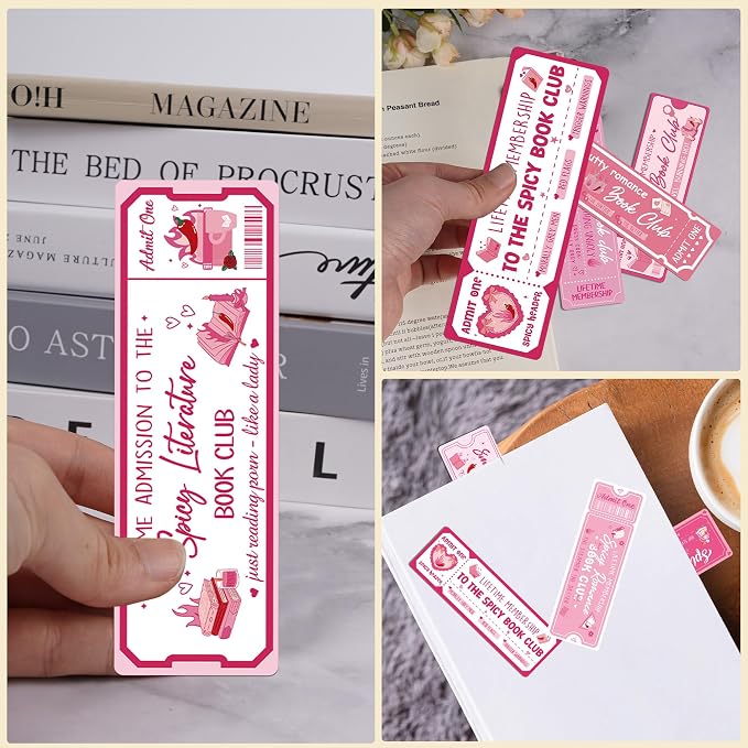Smut Romance Book Club Bookmarks: 20 Pcs Smut Book Mark for Reading Women, Ticket Design Spicy Funny Page Markers Clips, Bookish Gifts for Adults Book Lovers, Unique Book Tracker Party Gift