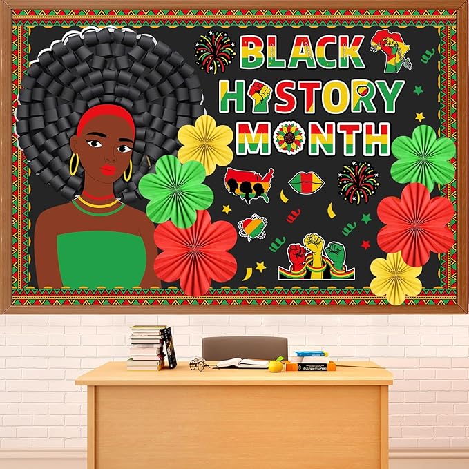 Black History Month Bulletin Board Classroom Decoration Black History Paper Cutouts 3D African American Inspirational Paper Fans for Happy Juneteeth Classroom School Chalkboard Wall Decor Supplies