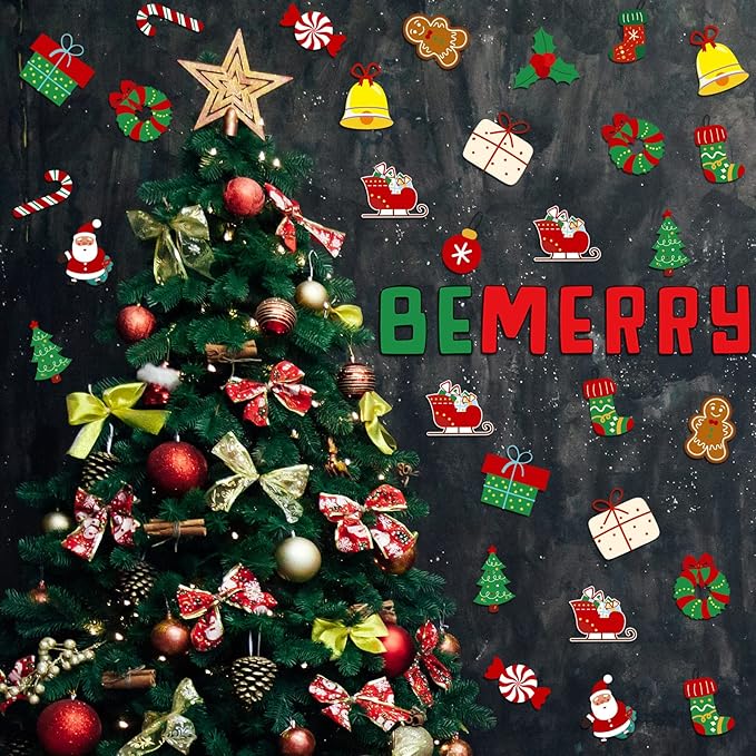 68 Pcs Christmas Classroom Bulletin Border Decor Set Christmas Cutouts Xmas Gingerbread Candy Classroom Decorations Be Merry Christmas Party Supplies for Kids Students Classroom Decors (Be Merry)