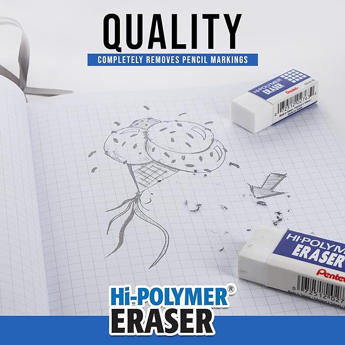 Pentel Hi-Polymer Block Eraser, Large, White, Pack of 4 (ZEH10BP4)