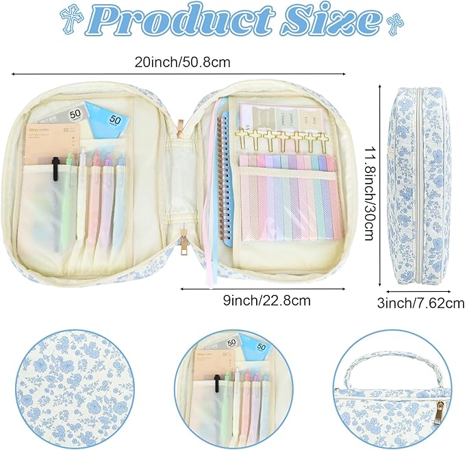Blue Bible Cover Case for Women Bible Study Supplies Church Camp Essentials Christian Gifts