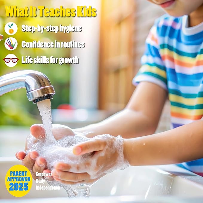 Washing Hands Chart Step by Step Laminated 9x12 Inch for Children Self Care Visual Chart Ideal for Special Needs and Autism (Washing Hands Chart - English)