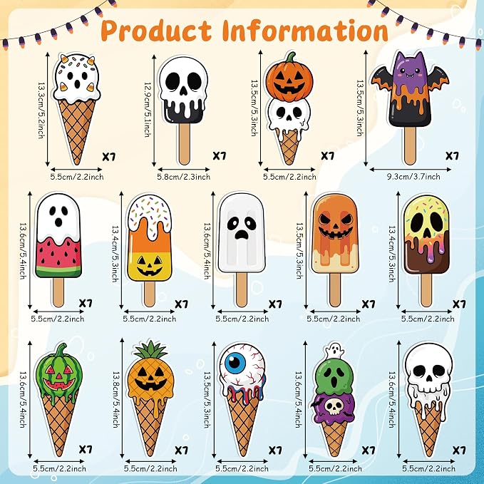 Eartim Summer Ice Cream Bookmark - 98Pcs Cartoon Little Boo Ghost Pumpkin Ice Cream Pattern Bookmark for Kid Summer Holloween Party Gift Birthday Goodie Bag Filler School Game Prize Reading Lover Gift
