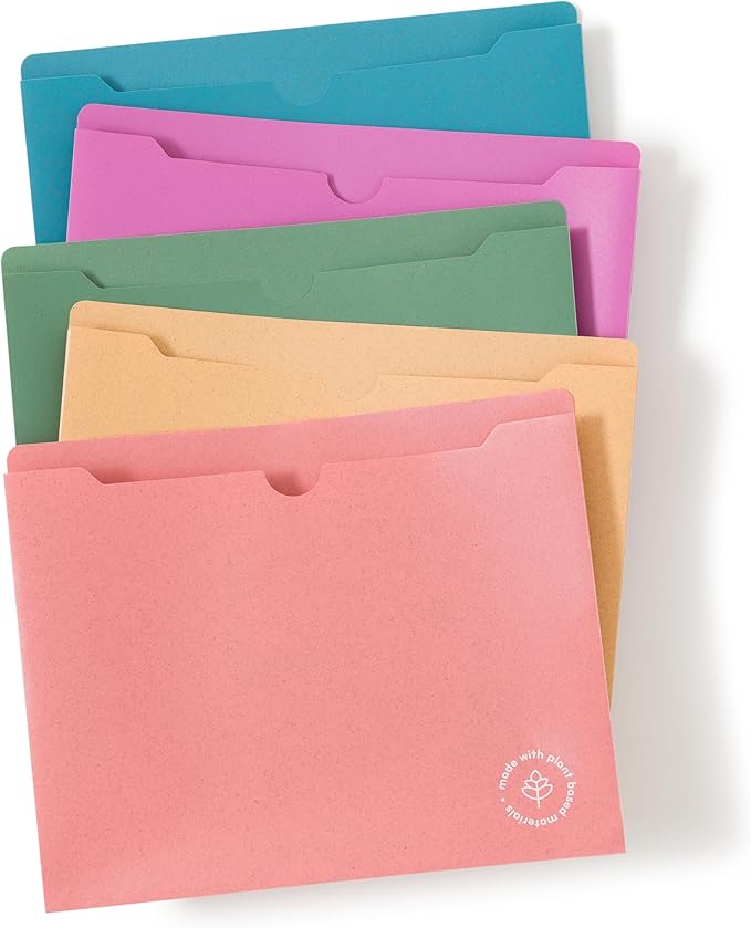 U Brands U-Eco Poly File Jacket, Set of 10, Assorted Brights, Letter Size (6595U01-12)
