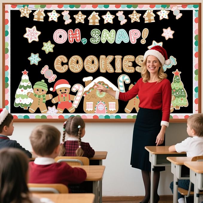 Christmas Bulletin Board Set Gingerbread Cookie Classroom Decorations Gingerbread Houses Candy Accents Paper Cutouts for Winter Holiday School Church Winter Wall Decor