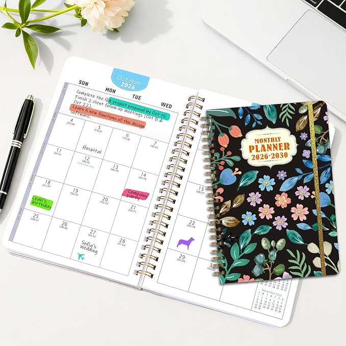 2026-2030 Monthly Planner - 5 Years Monthly Planner with Calendar from Jan 2026 to Dec 2030, 60 Months Schedule Organizer, A5 Size Spiral Bound Notepad Planners with to Do List