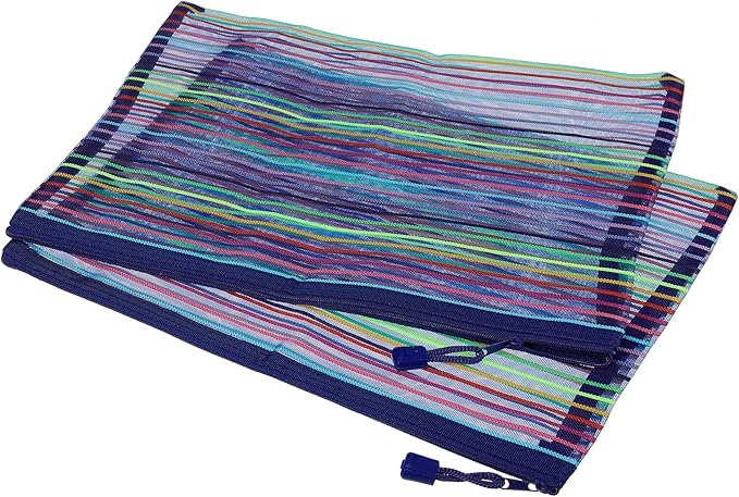 MECCANIXITY Mesh Zipper Pouches, A4 Colorful Pencil Case Document File Bags Storage Organizer for Office Supply Travel Accessory, Blue Pack of 6
