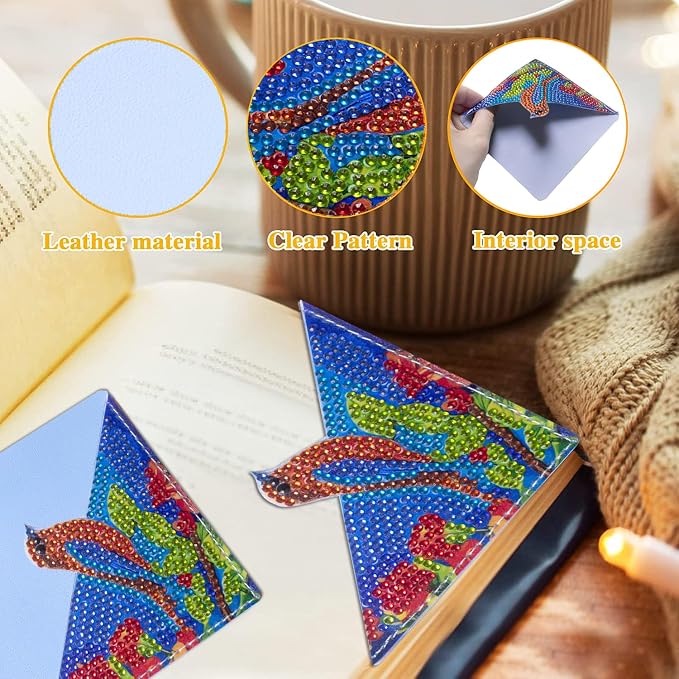 4 Pcs Diamond Painting Bookmark, DIY Corner Book Makers for Adults Book Lovers, Diamond Dot Art Beginners, Small Diamond Art Kits, Paint by Art Crafts Gift for Women Girls (Bird)
