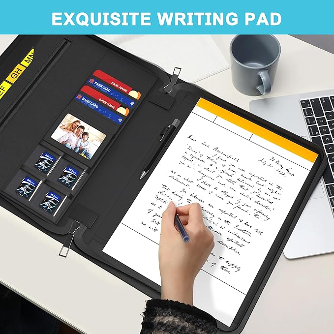 JUNDUN Business Padfolio with 7 Pockets File Folder,Upgraded Material Fireproof Portfolio Folder with Zipper,Professional Portfolio Organizer for 10.1 inch Tablet,F37001V