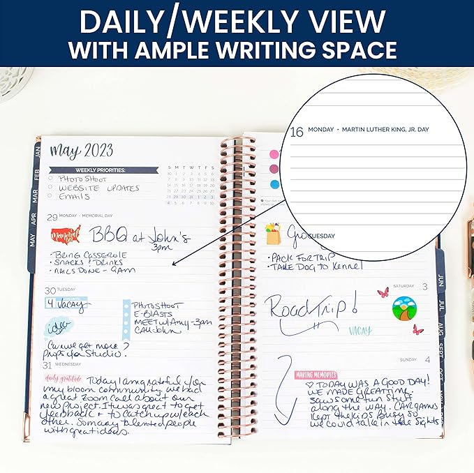 HARDCOVER bloom daily planners 2023 Calendar Year Day Planner (January 2023 - December 2023) - Passion/Goal Organizer - Monthly & Weekly Inspirational Agenda Book - 5.5" x 8.25" - Navy Embroidery