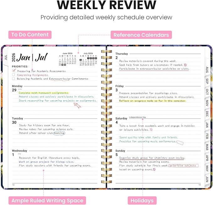 Planner 2026-2027, Monthly and Weekly Calendar Academic Planner July 2026 - June 2027, Hardcover Student Teacher Planning Agenda Book with Tabs, Perfect for Office School Supplies, A4 (8.5" x 11") - Gentle Bloom