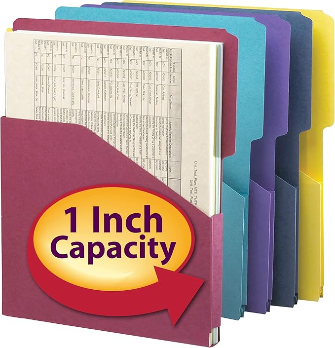 Smead Organized Up Expanding Slash Jacket, 2/5-Cut Tab, 1" Expansion, Letter Size, Assorted Colors, 5 per Pack (75445) (Pack of 12)