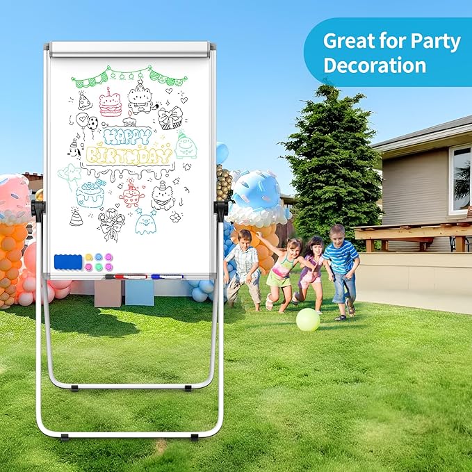 U Stand Double Sided Magnetic Dry Erase Board with Easel Stand, 40"x28" Whiteboard with Flipchart Paper Pad (25 Sheets)- Height Adjustable Standing Whiteboard for Office, Homeschooling & Studio, White