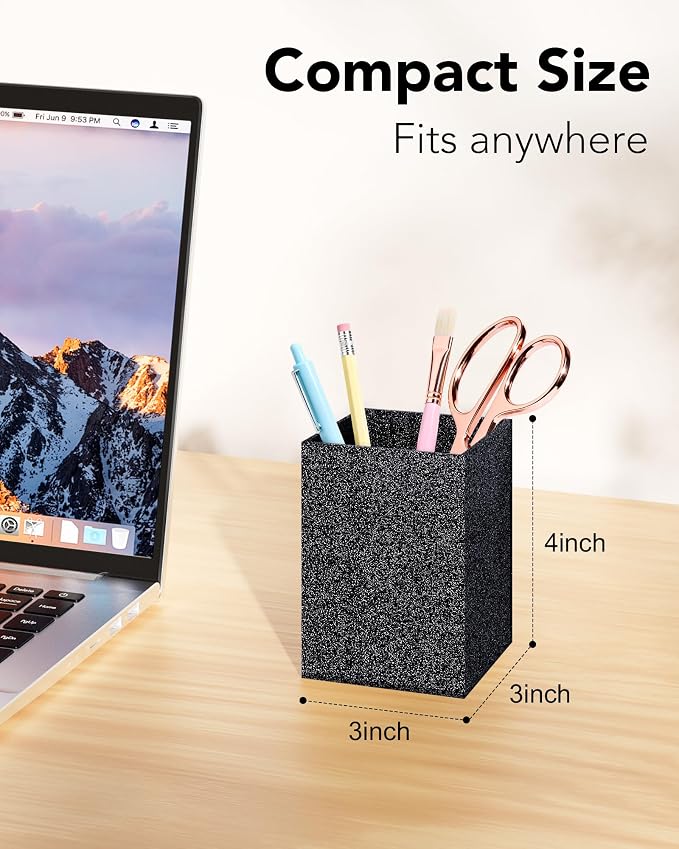 Black Glitter Acrylic Pen Holder, Acrylic Makeup Brush Storage Organizer, Pencil Pen Holder for Desk, Modern Desktop Accessories for Office School Home Supplies