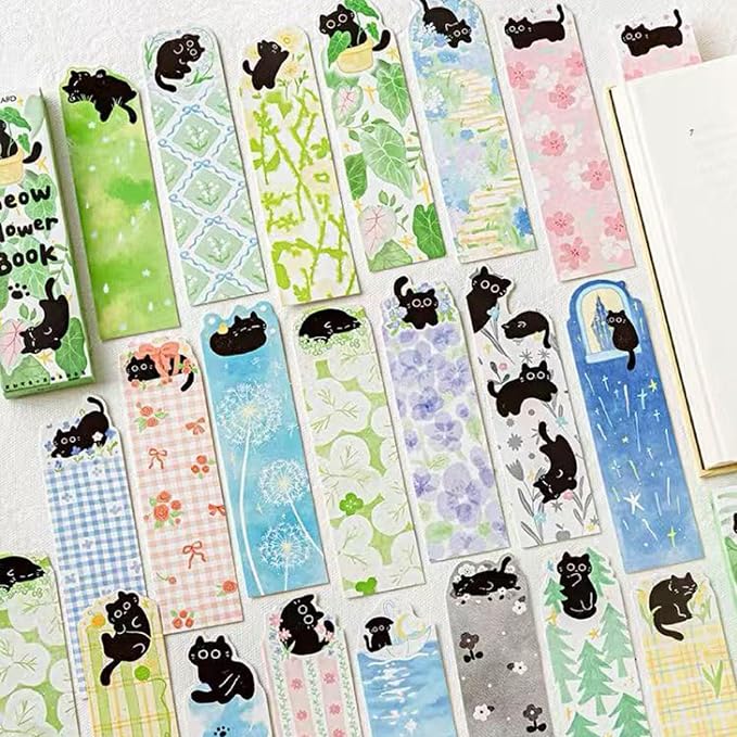 20 Pcs Cute Black Cat Bookmarks, Lovely Page Markers for Book Lovers, Teachers, Ideal Birthday Gifts