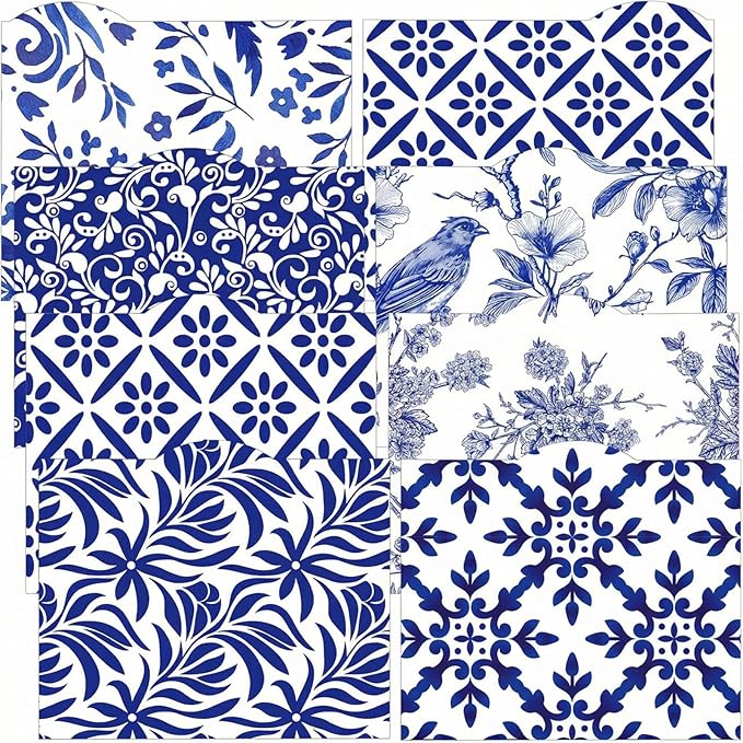 Tisancy 24 Pcs Decorative Letter Size File Folders Set 1/3 Cut Tabs Paper File Folder for Document with Blue White Chinoiserie Floral Patterns for School Office Home Teacher Gift, 11.6 x 9.45 Inch