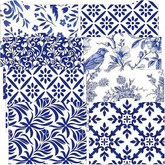 Tisancy 24 Pcs Decorative Letter Size File Folders Set 1/3 Cut Tabs Paper File Folder for Document with Blue White Chinoiserie Floral Patterns for School Office Home Teacher Gift, 11.6 x 9.45 Inch