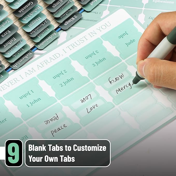 Mr. Pen- Bible Tabs, 75 Tabs, Jade Veil, Green Laminated Bible Tabs for Women and Men, Bible Tabs for Study Bible, Large Print Bible Index Tabs, Bible Book Tabs, Bible Labels Tabs, Mr. Pen Bible Tabs