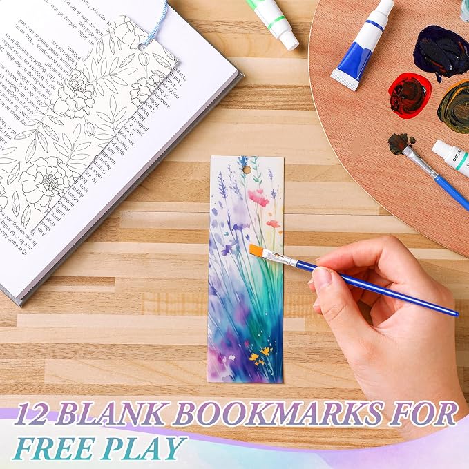 Sinmoe 120 Pcs Color Your Own Bookmarks 6 Styles Watercolor Bookmarks to Paint Card Stock Paper Watercolor Colorful Tassels Craft DIY for Classroom Projects Gifts Tags 5.9 x 2 Inch(Blooming Flowers)