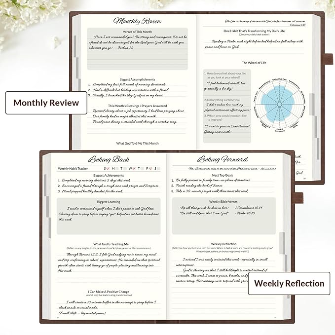 SUNEE Christian Bible Study & Prayer Journal for Men – Undated 6-Month Scripture Notebook for Daily Devotional & Faith Growth, Meaningful Religious Gift for Pastor, Husband or Graduation (Brown)
