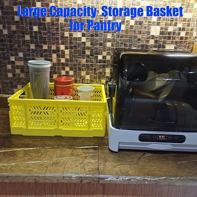 20L Folding Crate, 4Pack Plastic Storage Baskets Organizer for Home and Office,Collapsible Storage Crates for Home Office and Outdoor Organizer.(Yellow) w