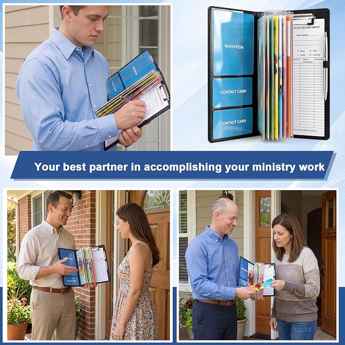 Colarr 2 PACK 10 x 4.5 Inches Tract Holder for Ministry with 50 "house to House Record Sheets and Contact Card Pockets Ministry Organizer Tract Holder for Gifts