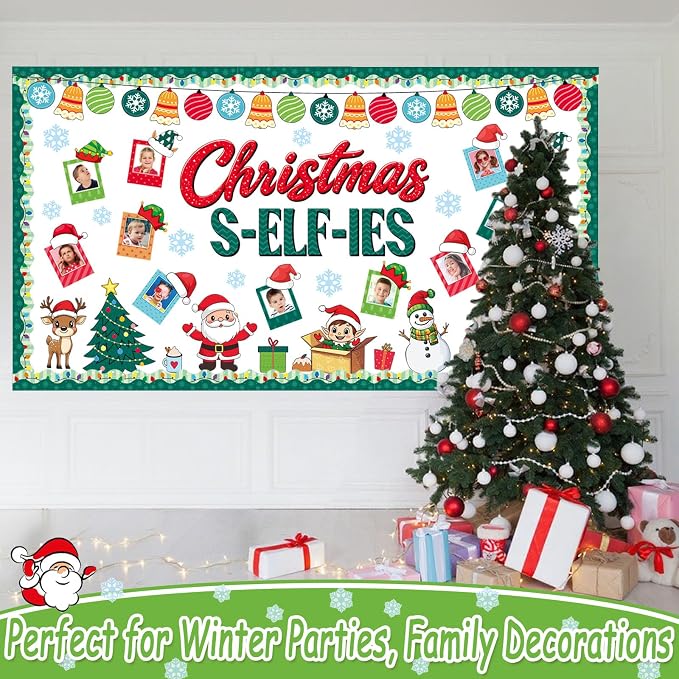 55 PCS Winter Bulletin Board Decorations Christmas Selfie Bulletin Board Decor Selfie Cutouts DIY Photo Crafts Snowman Decorations Winter Classroom Christmas Decorations for School Home Holiday Party