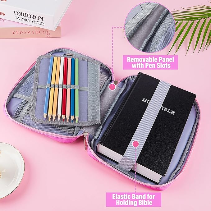 ICOSY Bible Cover Case for Women Girls Kids Bible Bag Case with Handle Kids Girls Bible Study Accessories Supplies