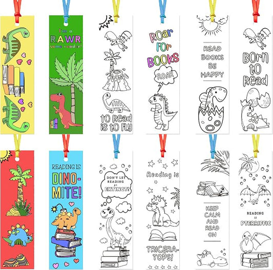 75PCS Color Your Own Bookmarks DIY Coloring Blank Bookmark for Kids Classroom Art Craft Supplies for Children Teachers Students Birthday Gift Party Reward Goodie Fillers (Dinosaur)