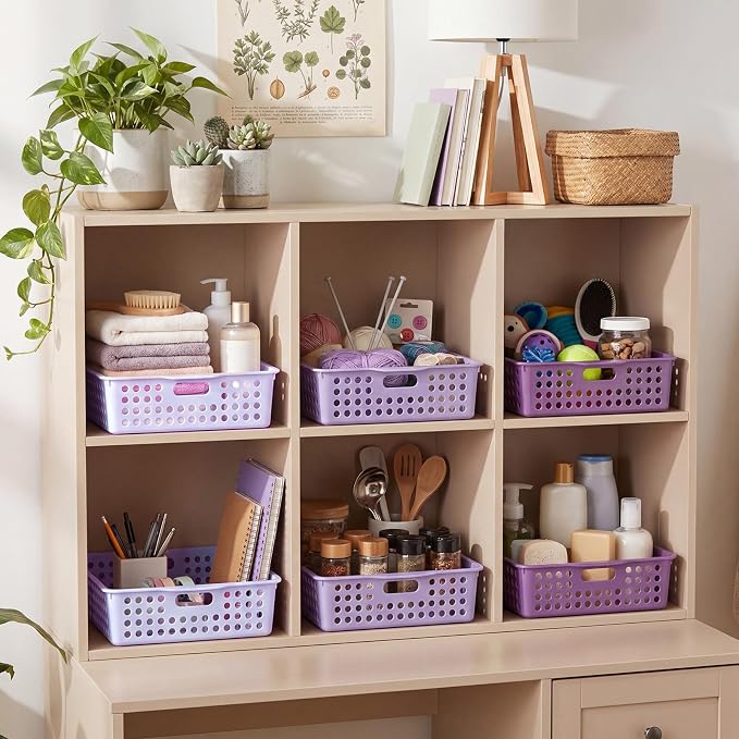 Purple 6 Pack Plastic Classroom Paper Baskets, Turn in Trays, Organizing Desk Tray for A4 Papers, Classroom Storage Turn in Bins, for Teachers and Students, Office Desk Room Trays