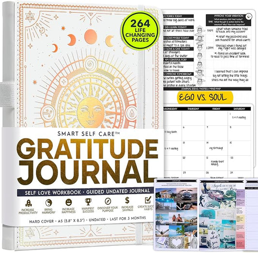 Gratitude Journal for Women and Men — 5 Minute Self Care Journal | Mindfulness, Manifestation, Affirmation | 3 Month Productivity Planner | Undated Daily Planner, Vision Board + Stickers